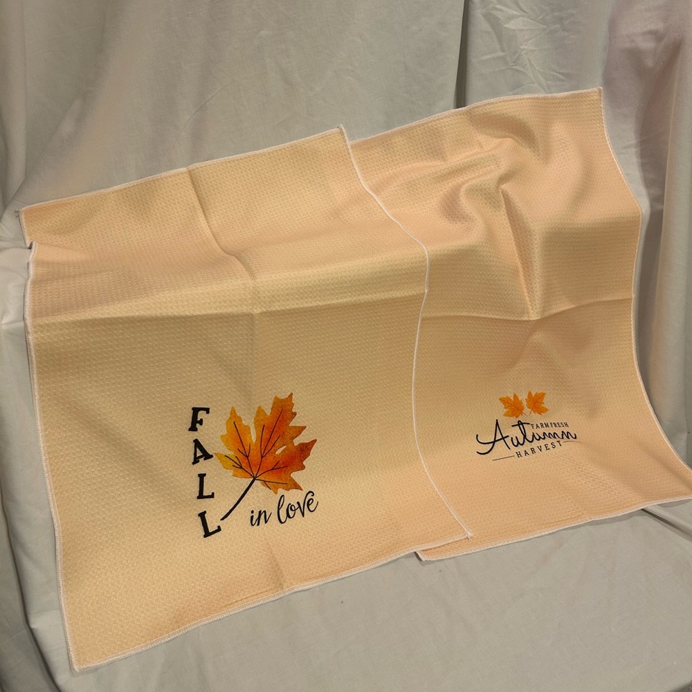 Cream and Orange Hand Towels with Autumn Leaf Design